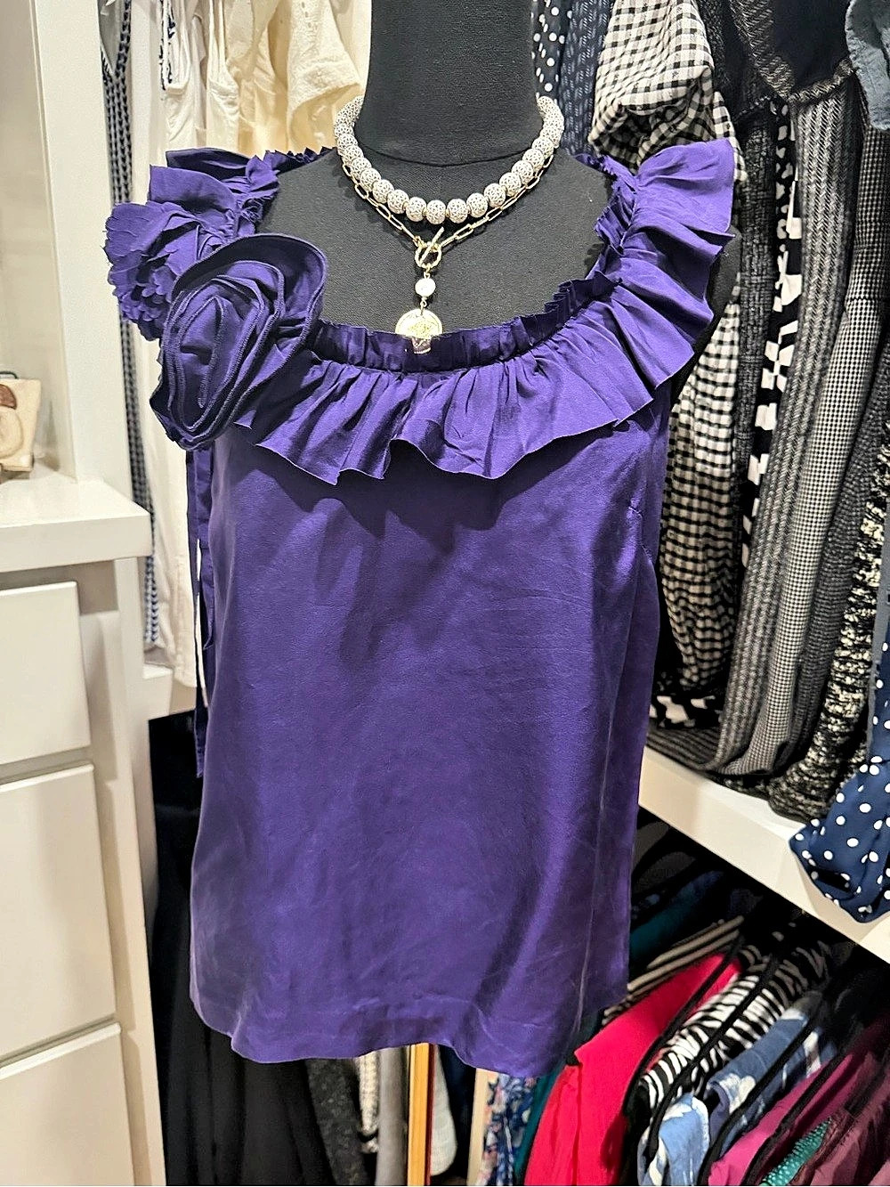 J.Crew Silk Ruffle and Rosette Blouse Purple Size 2
